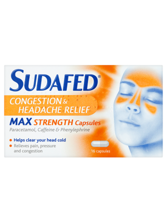 Sudafed Congestion Headache Relief Max Strength 16 Capsules