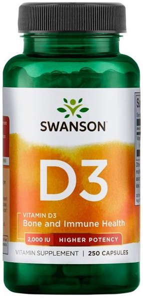 Swanson Vitamin D3 2000 IU for Immunity and Bone Health 250 Capsules