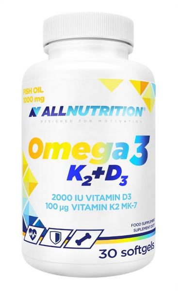 Allnutrition Omega 3 K2 D3 Dietary Supplement for Heart, Bones and Immunity 30 Softgels