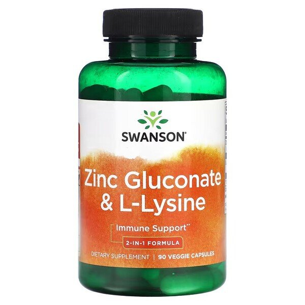 Swanson Zinc and L-Lysine for Immune and Skin Health 90 Vcaps