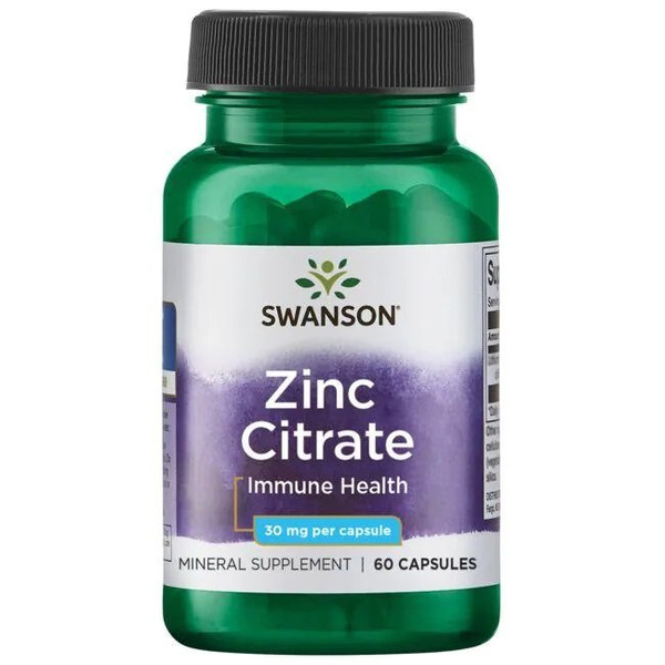 Swanson Zinc Citrate 30mg for Immune Support Skin and Hair 60 Capsules