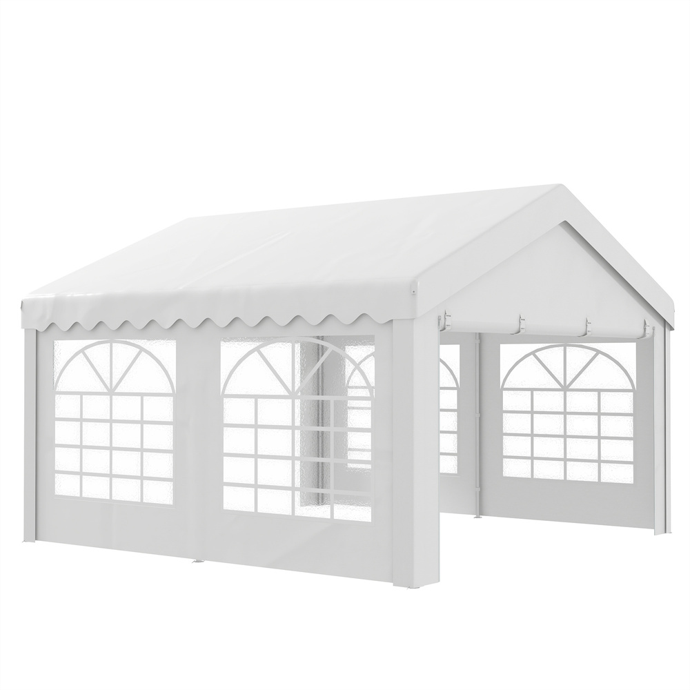 Outsunny 4m x 4m Marquee Party Tent, Heavy Duty Wedding Canopy with Sidewalls, Doors, Windows, Galvanised Garden Gazebo for Parties Events, White