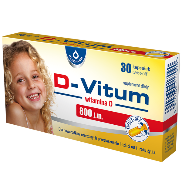 Oleofarm D-Vitum Vitamin D 800 IU for Children for Healthy Bones 30 Capsules