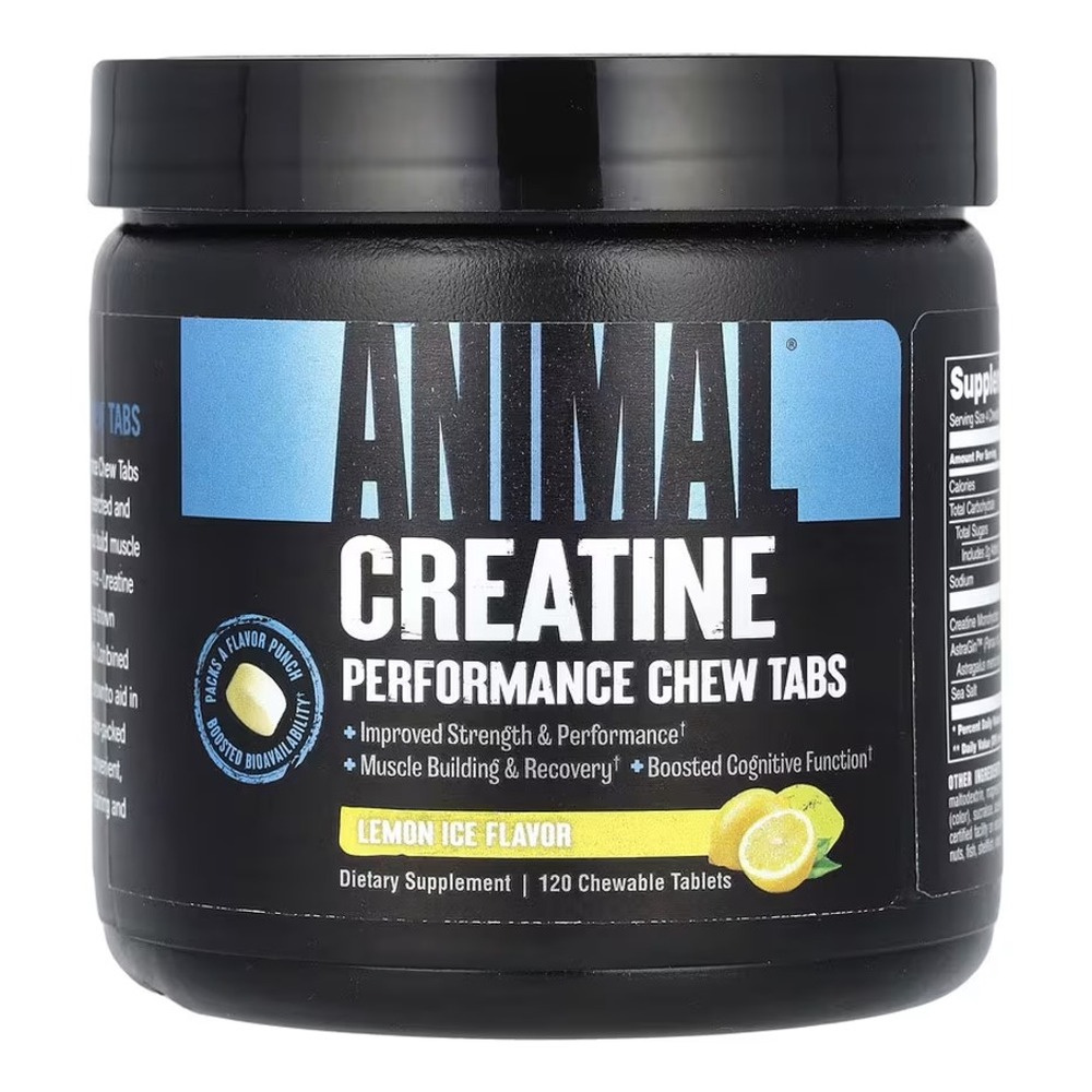 Animal Creatine Chews Lemon Ice Chewable Tablets for Muscle Strength and Endurance 120 Tablets