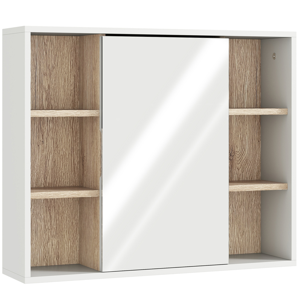HOMCOM Bathroom Mirror Cabinet, Wall Mounted Storage Cabinet with Open Cupboard and Adjustable Shelf, White