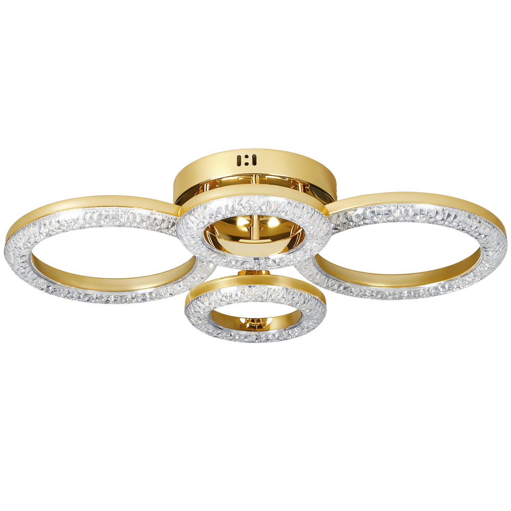 HOMCOM LED Ceiling Light, Modern 4 Rings Ceiling Lamp with Wall Switch Control, 40W 4350lm Flush Mount Ceiling Light with 3500K/4500K/6000K Colour Temperatures for Living Room, Bedroom, Gold Tone