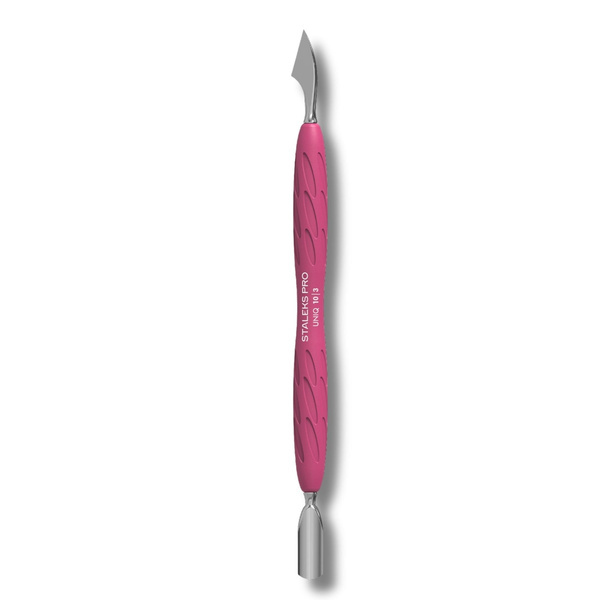 Staleks Pro UNIQ 10 Type 3 Gummy Silicone-Handle Manicure Pedicure Pusher Rounded Narrow Pusher And Hatchet Cleaner 1pc