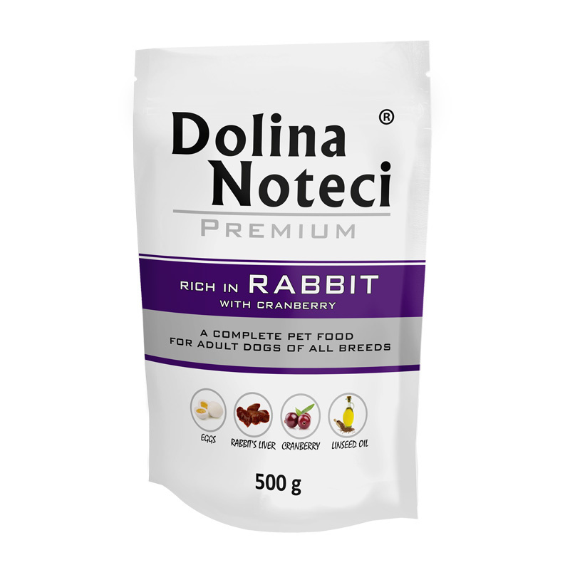 Dolina Noteci Premium Wet Food with Rabbit and Cranberry for Adult Dogs of All Breeds 500g