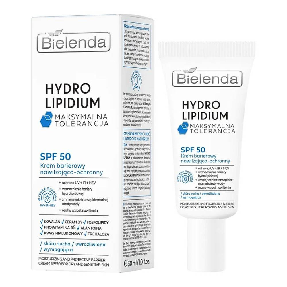 Bielenda Hydro Lipidium Maximum Tolerance Barrier Cream SPF50 Moisturizing and Protective 30ml