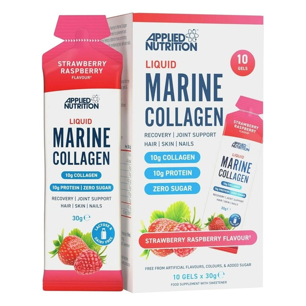 Applied Nutrition Liquid Marine Collagen Strawberry Raspberry Supplement for Skin Hair Nails and Joints 10 x 30g
