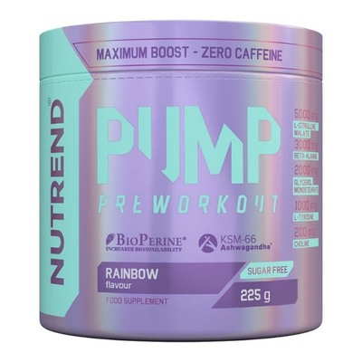 Nutrend Pump Pre-Workout Rainbow a Caffeine-Free Pre-Workout for Muscle Pump and Focus 225g