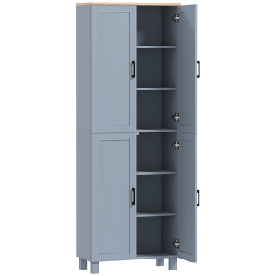 HOMCOM Freestanding Kitchen Cupboard, 4-Door Storage Cabinet with Adjustable Shelves, Modern Kitchen Pantry for Dining Room, 170cm, Grey Wood Effect