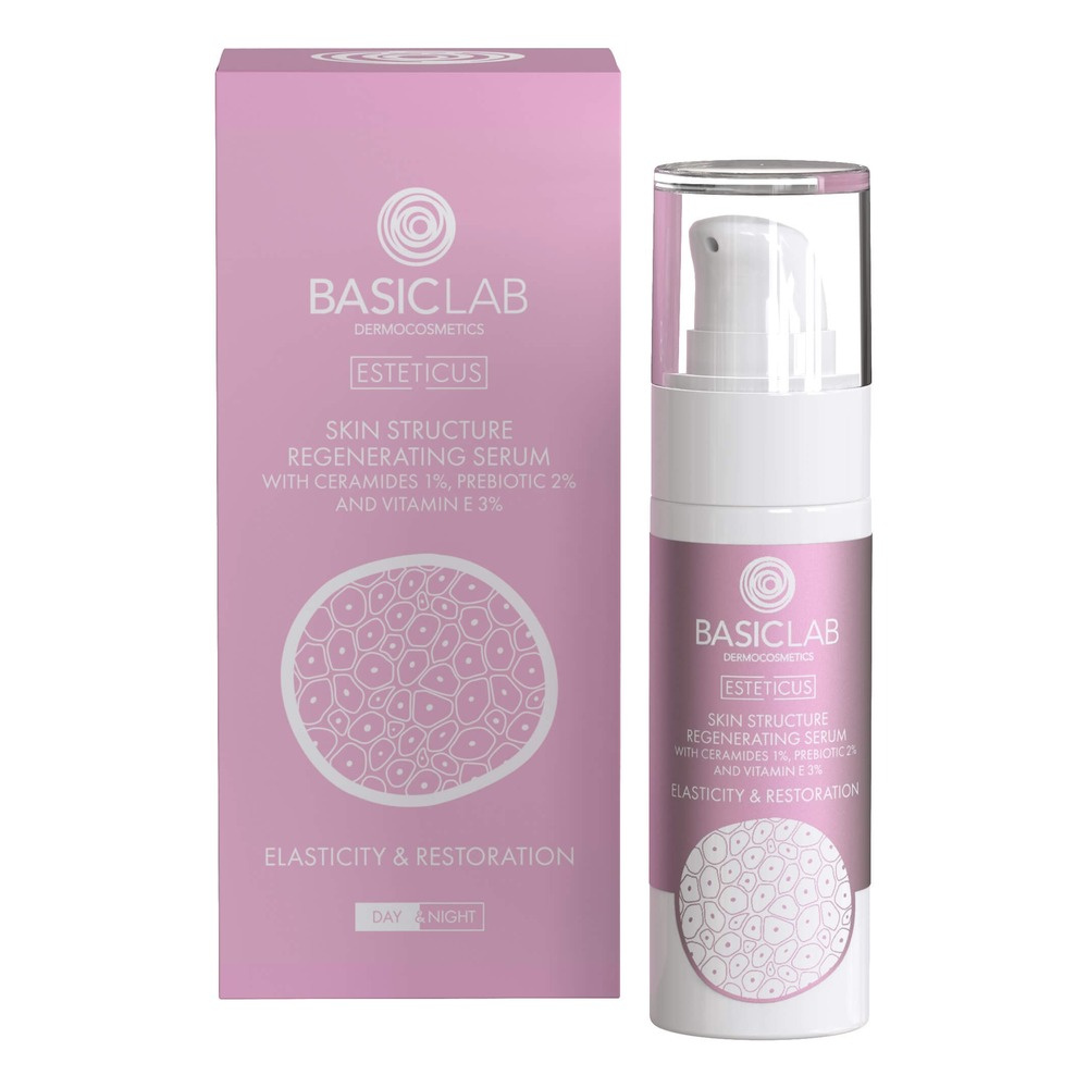 BasicLab Structure Regenerating Serum with 1% Ceramides, Elasticity and Regeneration for Dry and Very Dry Skin Day and Night 30ml