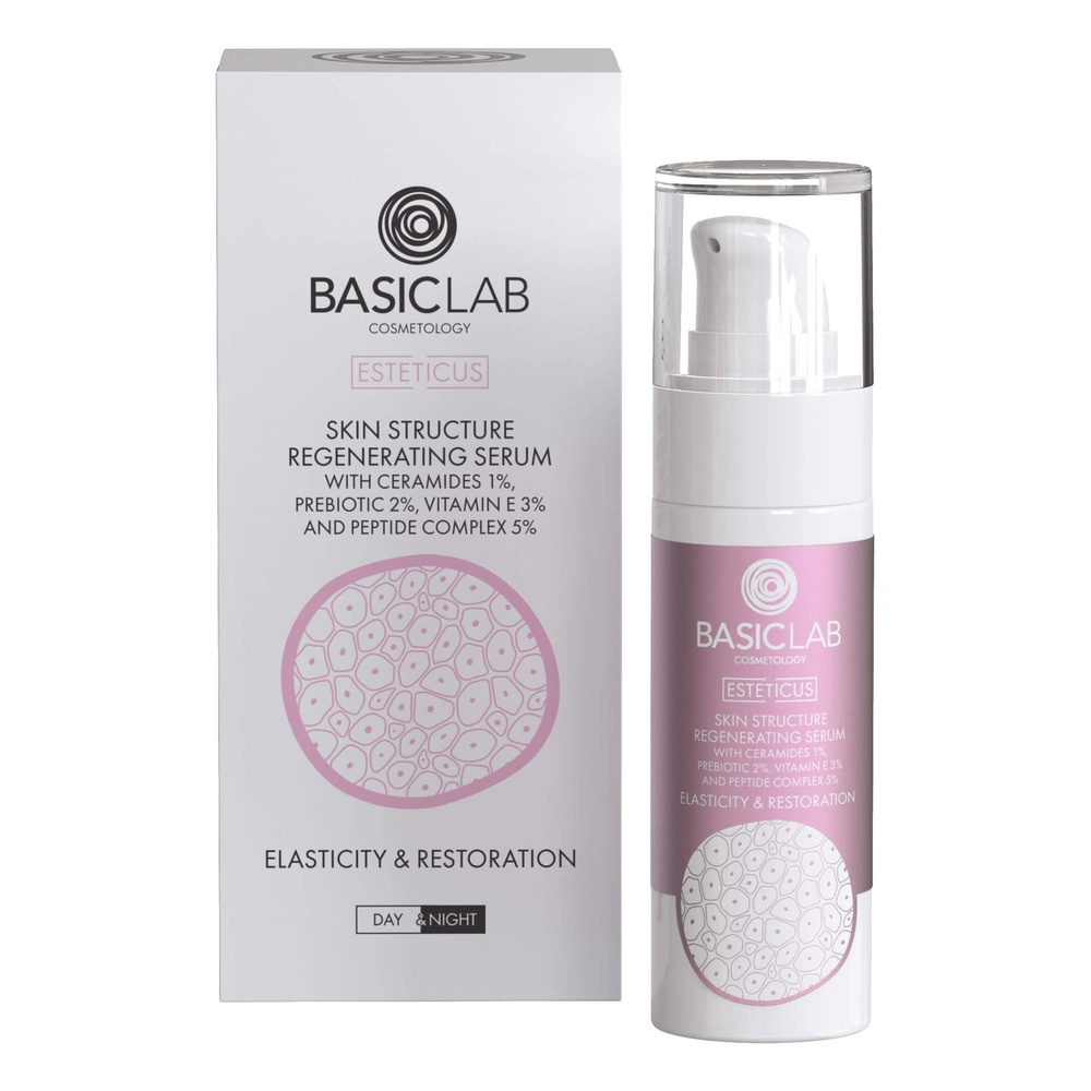 BasicLab Serum Regenerating the Skin Structure with 1% Ceramides and a Peptide Complex 5% Elasticity and Regeneration for Dry and Very Dry Skin Day and Night 30ml