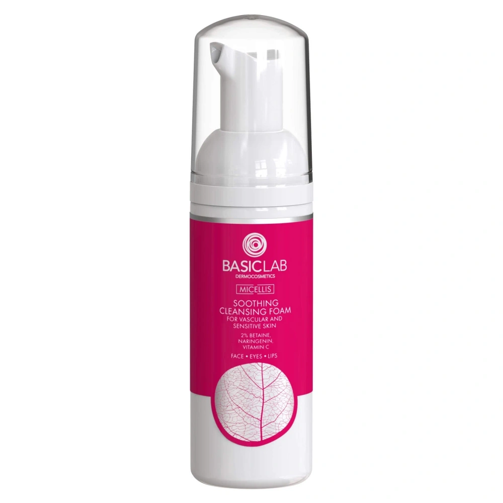 BasicLab Micellis Soothing Cleansing Foam 2% Betaine Naringenin Vitamin C for Capillary and Sensitive Skin 150ml