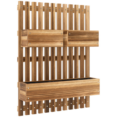 Outsunny Wall-mounted Wooden Garden Planters with Trellis, Drainage Holes and 3 Planter Boxes for Patio, Carbonised