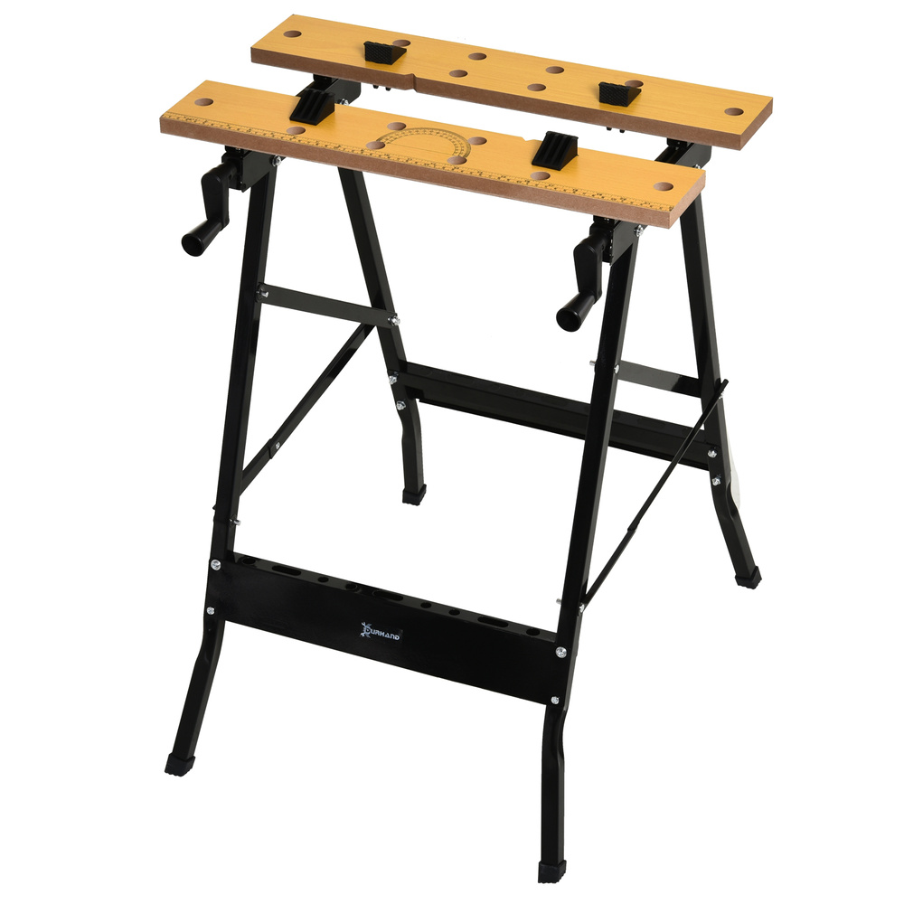 DURHAND 4-in-1 Work Bench, Folding Clamp Table w/ 4 Adjustable Clamping Pegs for DIY Home Garage, Black