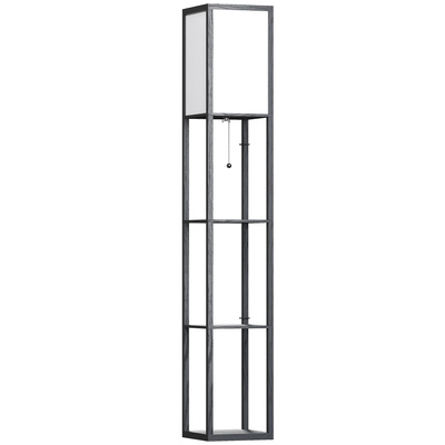 HOMCOM Floor Lamp with Shelves and Top Light, Modern Corner Standing Lamp with TC Fabric Lampshade for Living Room, Bedroom, Bulb not Included, Black