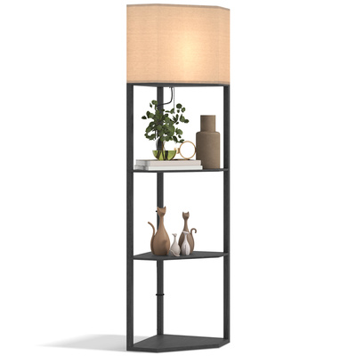 HOMCOM Tall Triangle Corner Shelf Floor Lamp Modern with Chain Switch for Living Room Bedroom, Black