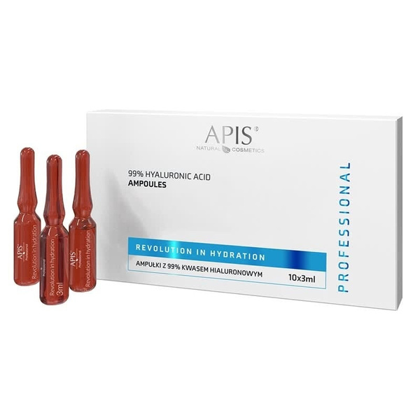 Apis Professional Revolution in Hydration 99% Hyaluronic Acid Ampoules for No-Needle and Microneedle Mezotherapy 10x3ml
