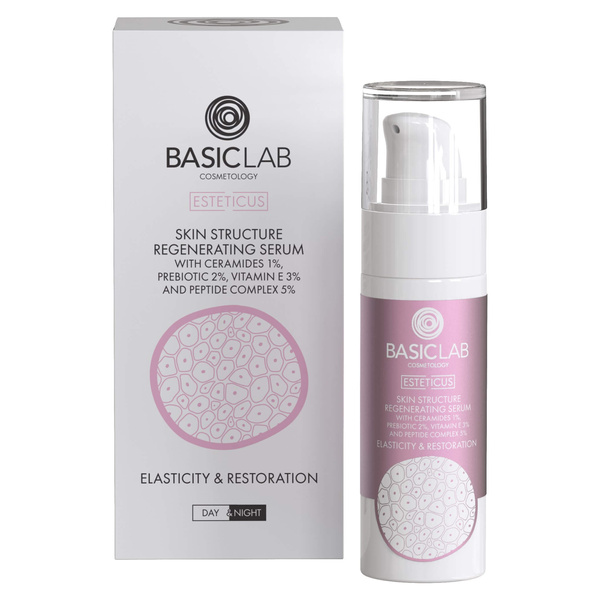 BasicLab Serum Regenerating the Skin Structure with 1% Ceramides and a Peptide Complex 5% Elasticity and Regeneration for Dry and Very Dry Skin Day and Night 30ml