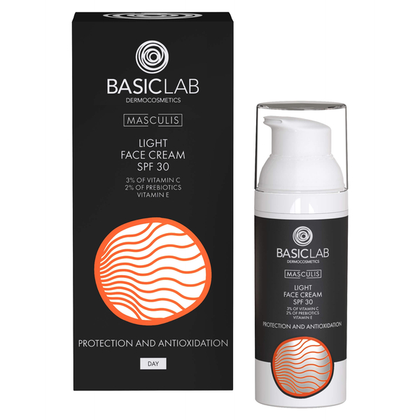 BasicLab Masculis Light Face Cream SPF30 3% Vitamin C 2% Prebiotics Vitamin E Prevention and Antioxidation for Men 50ml