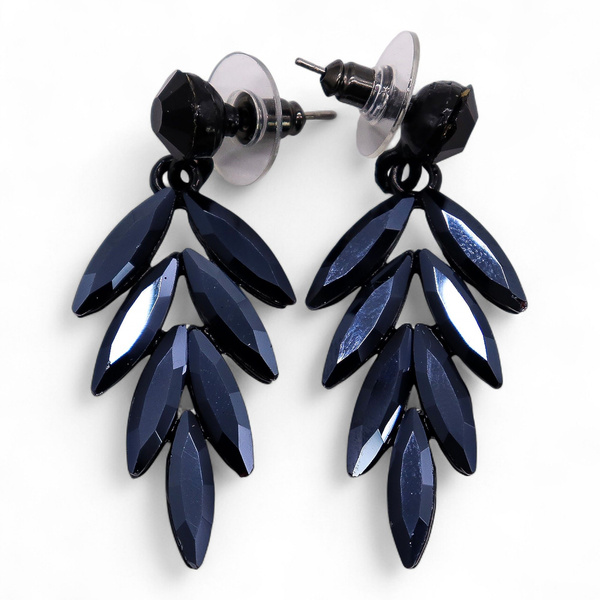 Jet Black - Vintage Glass - Long Drop - Earrings