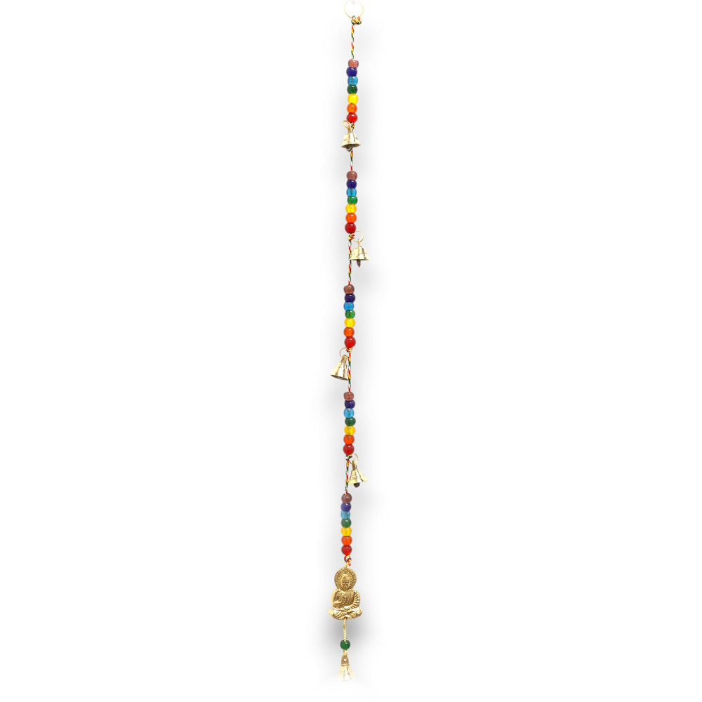 Indian Chimes - Brass Buddha with Chakra Beads String Bells 53cm