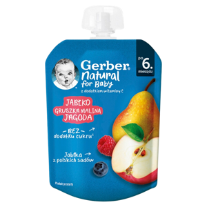Gerber Dessert Mousse Apple Pear Raspberry and Blueberry for Infants after 6th Month without Sugar 80g Best Before 31.10.26