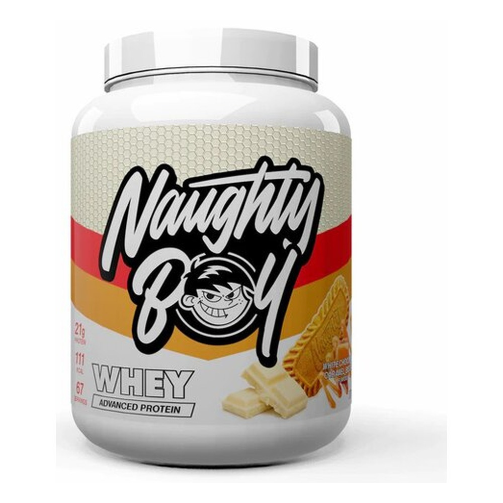 Naughty Boy Advanced Whey Protein Supplement in White Chocolate Caramel Biscuit Flavour For Muscle Growth 2010g