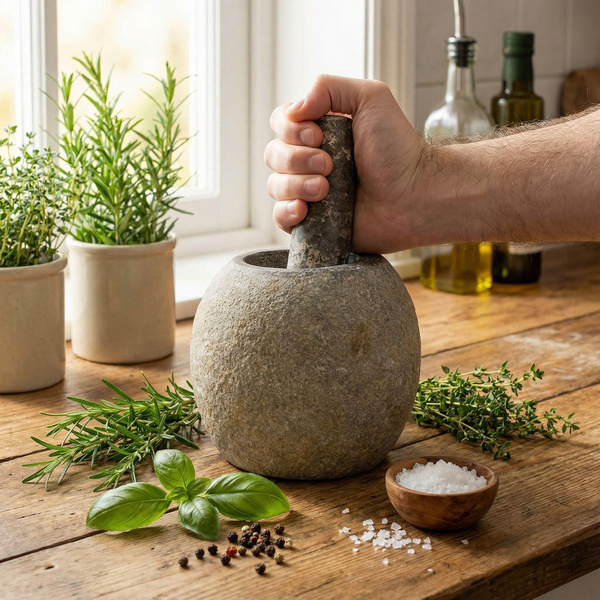 Natural Riverstone Decorative Pestle & Mortar- Large (aprox 15x12cm)