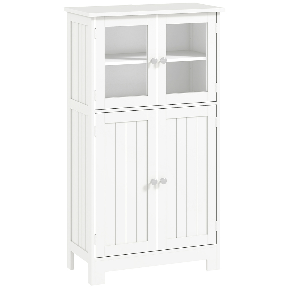 kleankin Bathroom Floor Cabinet, Freestanding Kitchen Cupboard with 2 Drawers, Adjustable Shelves and Tempered Glass Door, Wooden Storage Unit for Living Room Kitchen Hallway