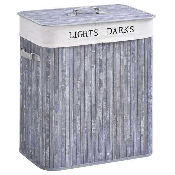 HOMCOM 100L Collapsible Natural Wood Laundry Hamper Organizer Clothes Washing Basket Bin Storage Box w/Lid Removable Lining 52x32x63cm, Grey