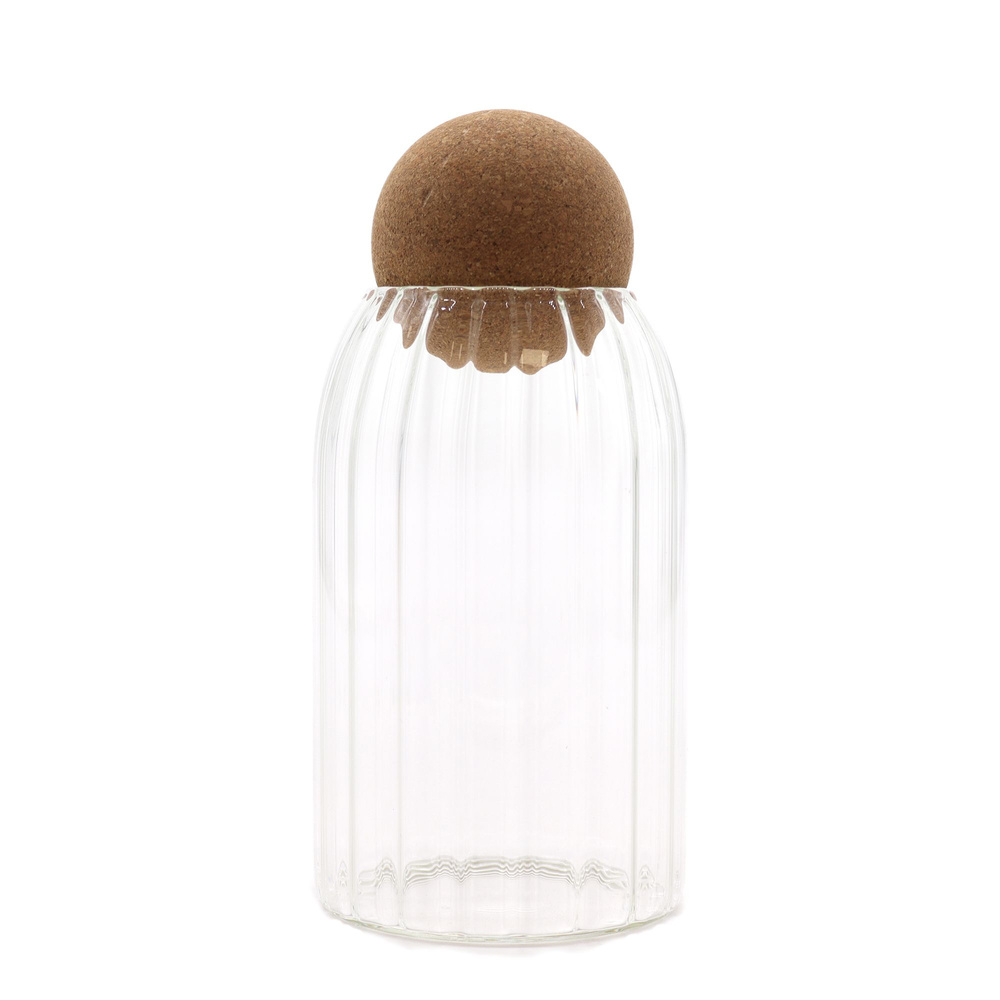 Cottage Cork-Ball Glass Jar - Ribbed - 15cm