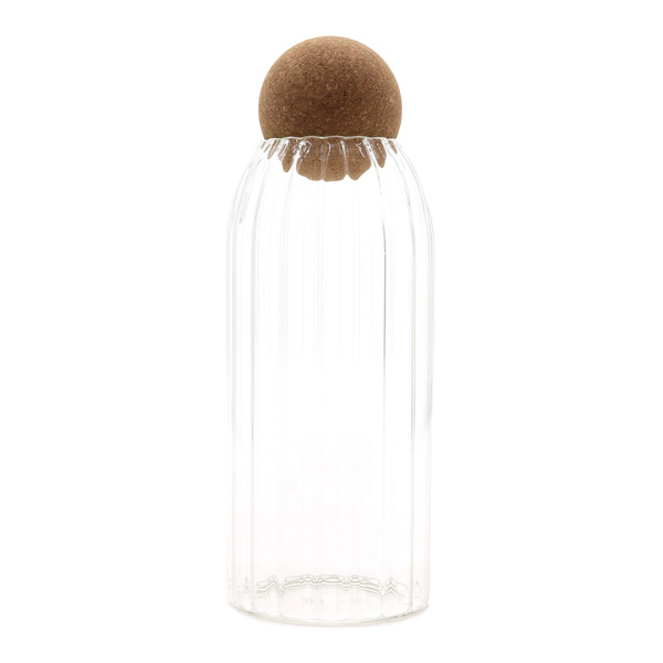 Cottage Cork-Ball Glass Jar - Ribbed - 20cm