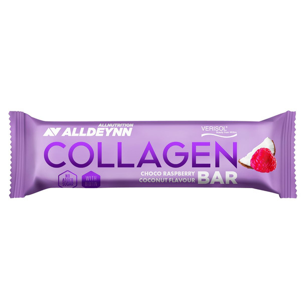 Alldeynn Collagen Bar Milk Chocolate Coconut with Freeze-Dried Raspberries 24x40g