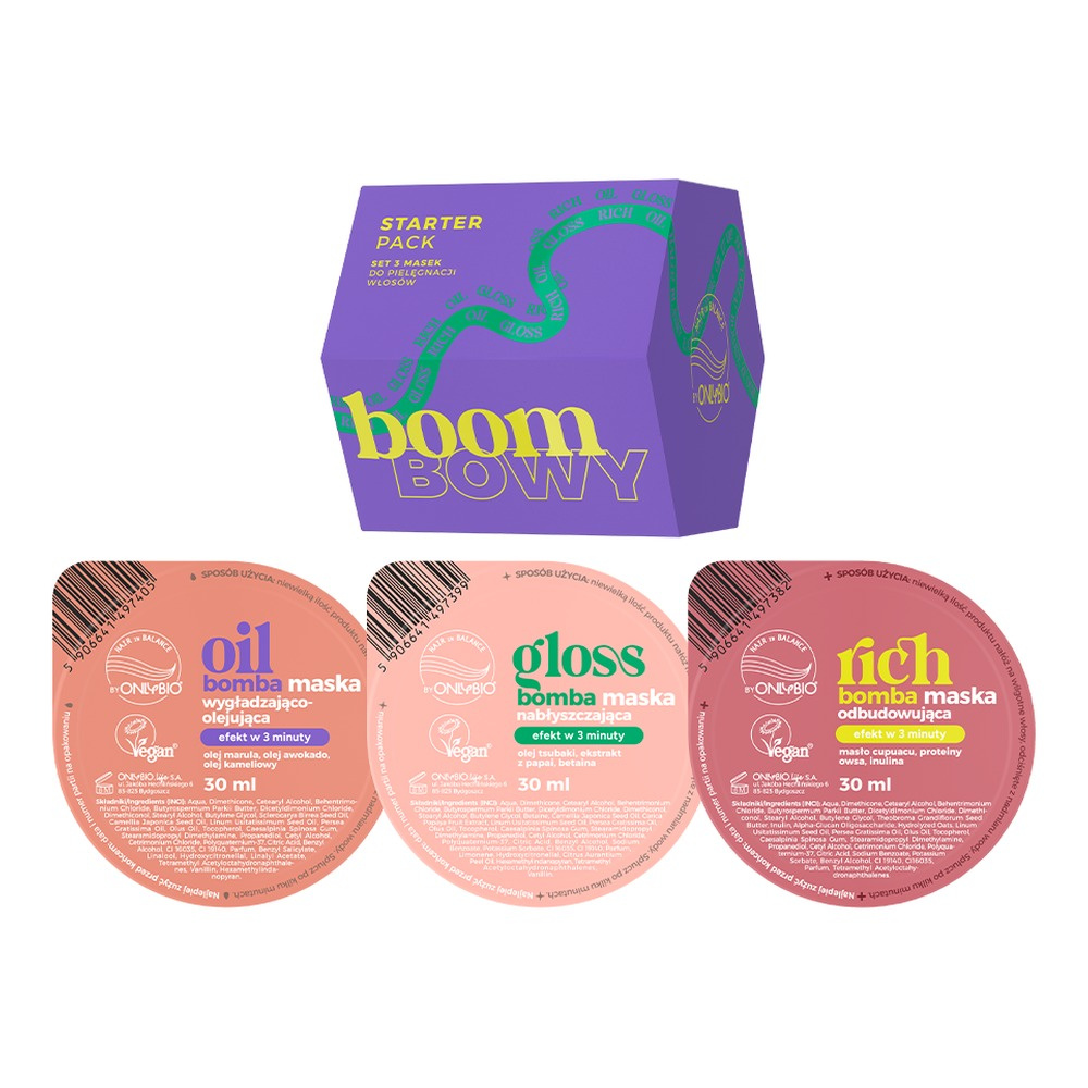 OnlyBio Hair In Balance Bomba Hair Masks Glossing + Rebuilding + Smoothing 3 x 30ml