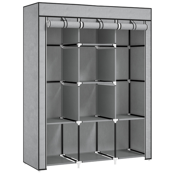HOMCOM Fabric Wardrobe, with Rails and Shelves - Light Grey