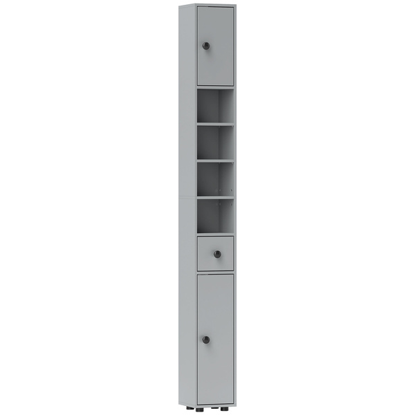 kleankin 180cm Slim Bathroom Cabinet, with Drawer, Shelves and Cupboards - Grey