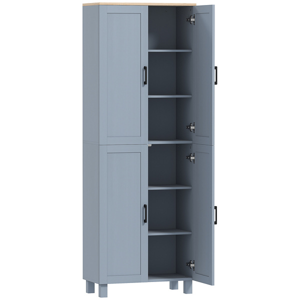 HOMCOM Freestanding Kitchen Cupboard, 4-Door Storage Cabinet with Adjustable Shelves, Modern Kitchen Pantry for Dining Room, 170cm, Grey Wood Effect