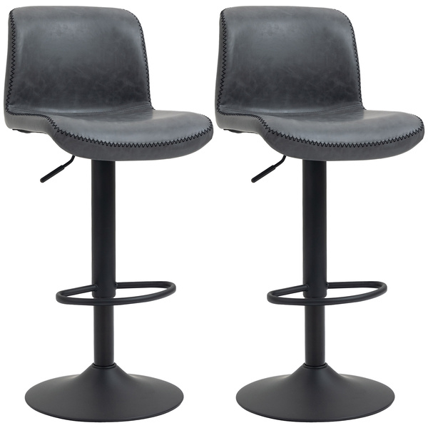 HOMCOM Bar Stools Set of 2, PU Leather Barstools with Backrest and Footrest for Kitchen, Counter, Breakfast Bar, Dark Grey