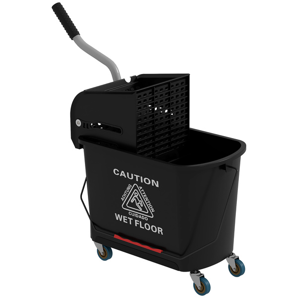 HOMCOM 20L Compact Mop Bucket on Wheels, with Water Separation Panel - Black