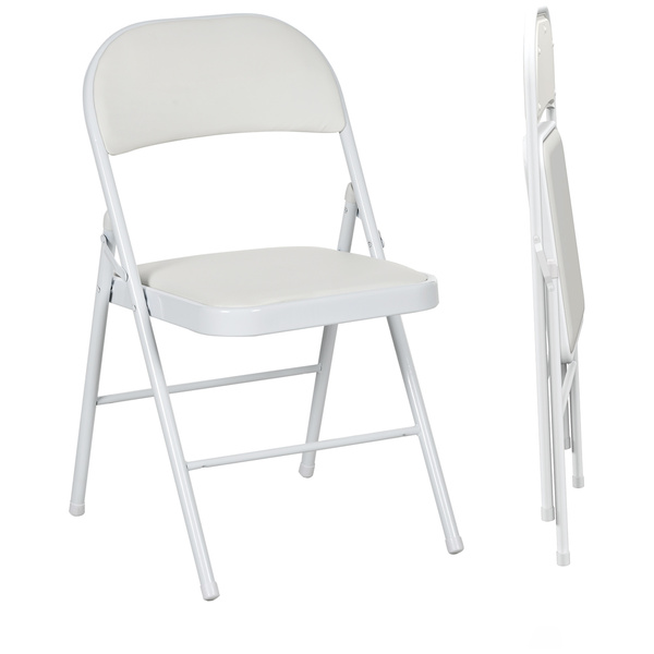 HOMCOM Set of Two Cushioned Folding Chairs - White