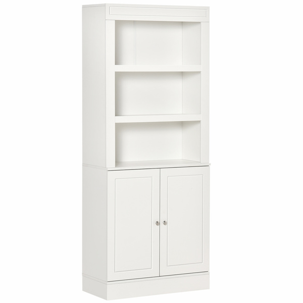 HOMCOM Kitchen Cupboard with 6-tier Shelving, Freestanding Storage Cabinet Sideboard, Pantry Cupboard with 3 Open Compartments and Double-door Cabinet with Adjustable Shelves, White