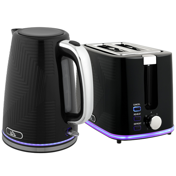 HOMCOM Modern Kettle and Toaster Set - Black