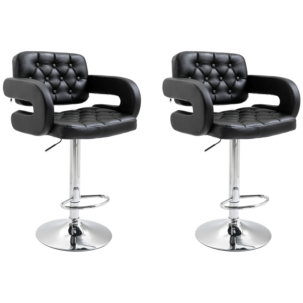 Set of 2 PU Leather Upholstered Swivel Bar Stool, Height Adjustable Barstool with Back, Armrest, Footrest for Kitchen