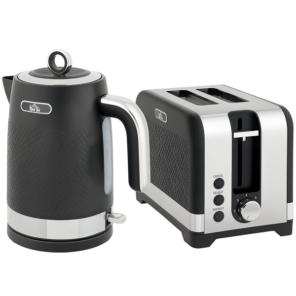 HOMCOM Sleek Textured Kettle and Toaster Set - Black