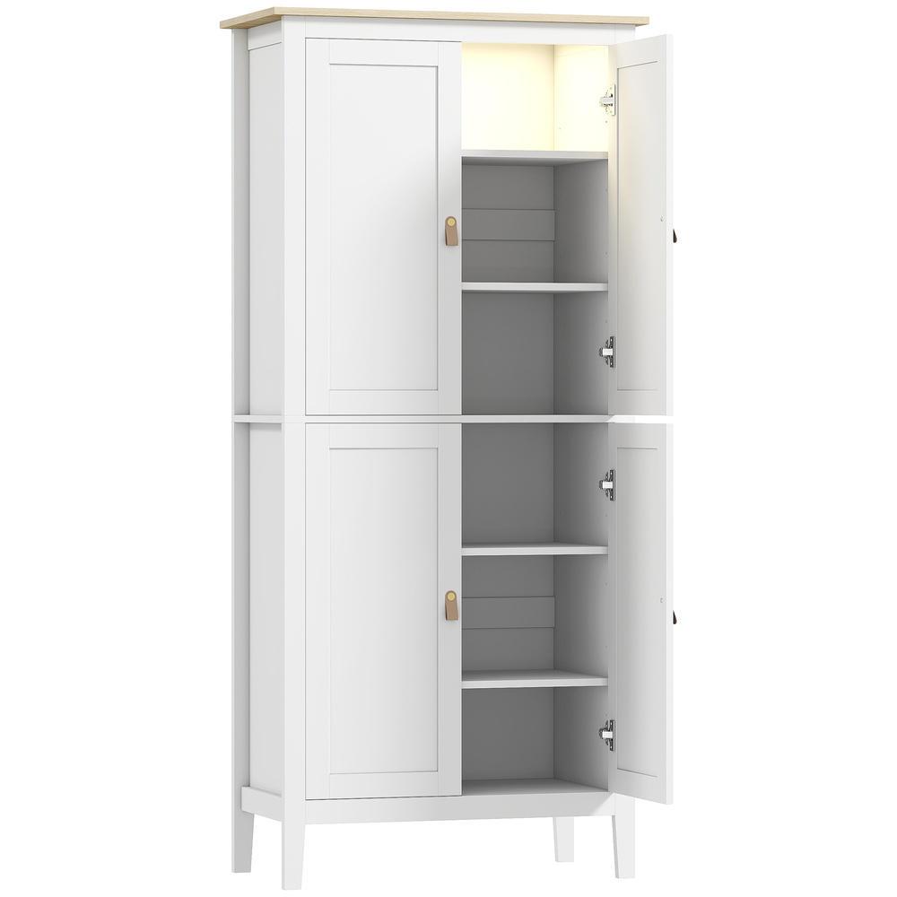 HOMCOM 176.5 cm Tall Pantry Cupboard with Motion Sensor LED Light - White