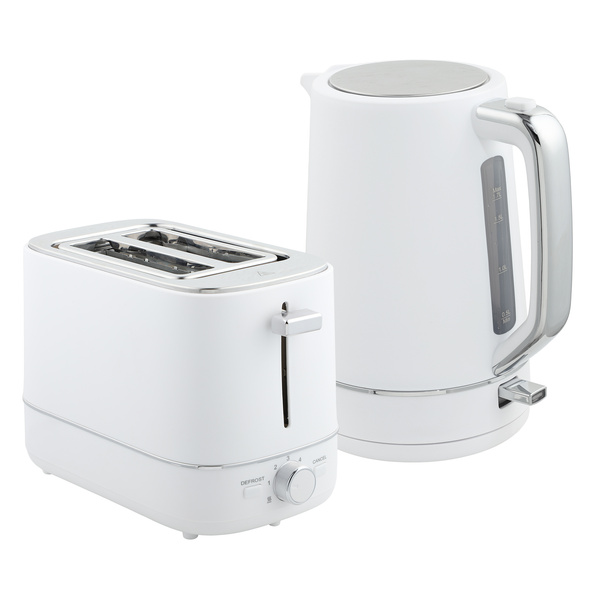 HOMCOM Kettle and Toaster Set, 1.7L 3000W Fast Boil Kettle & 2 Slice Toaster Kitchen Set with 6 Level Browning Controls, Defrost, Reheat, White