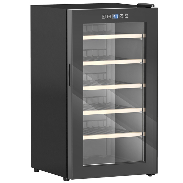 HOMCOM 41 Bottle Wine Fridge, 91 Litre Capacity, 45cm Freestanding Wine Cooler Fridge with Glass Door, LED Light, Digital Touch Screen, Temperature Control, Black